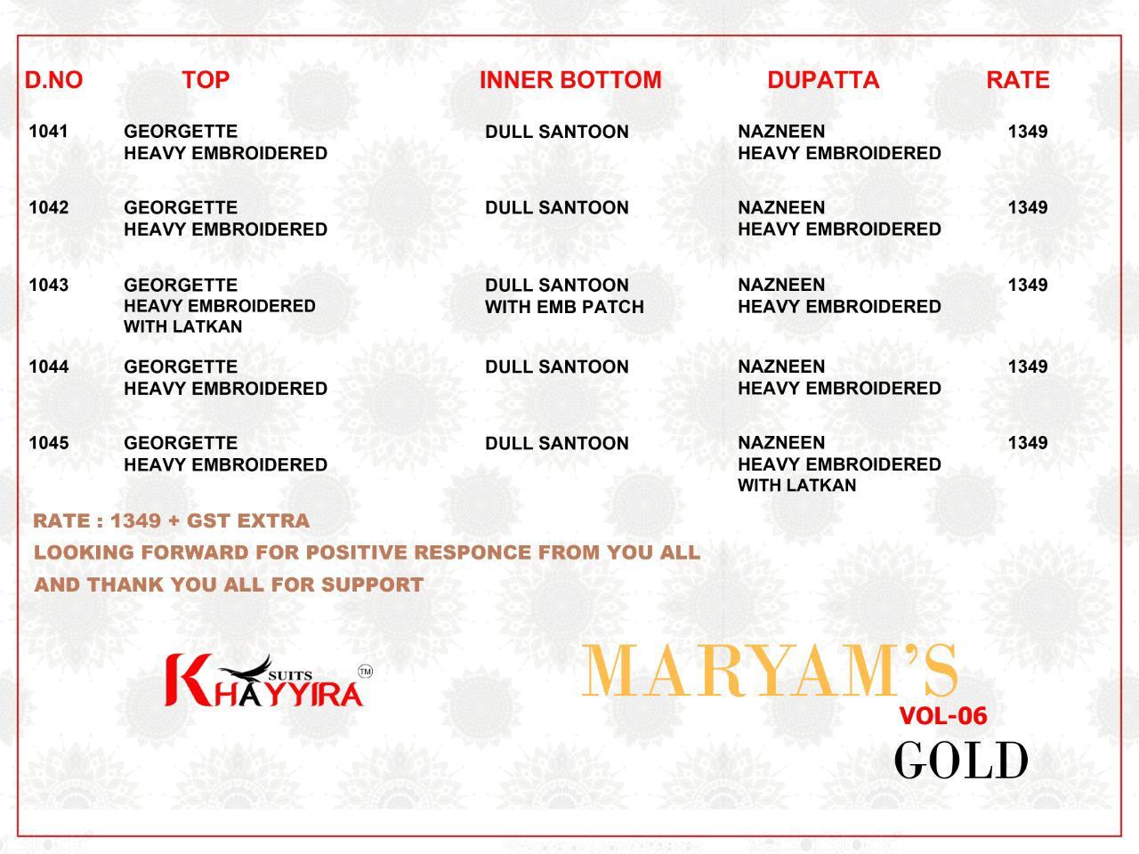 Khaariya Maryams Gold Vol -06 Heavy Embroidered Georgette Pakistani Dress Collection